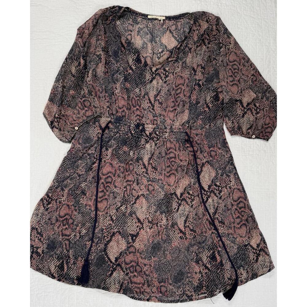 Anthropologie Floreat Zahara Peasant Dress Size Small Snake Print Tassel